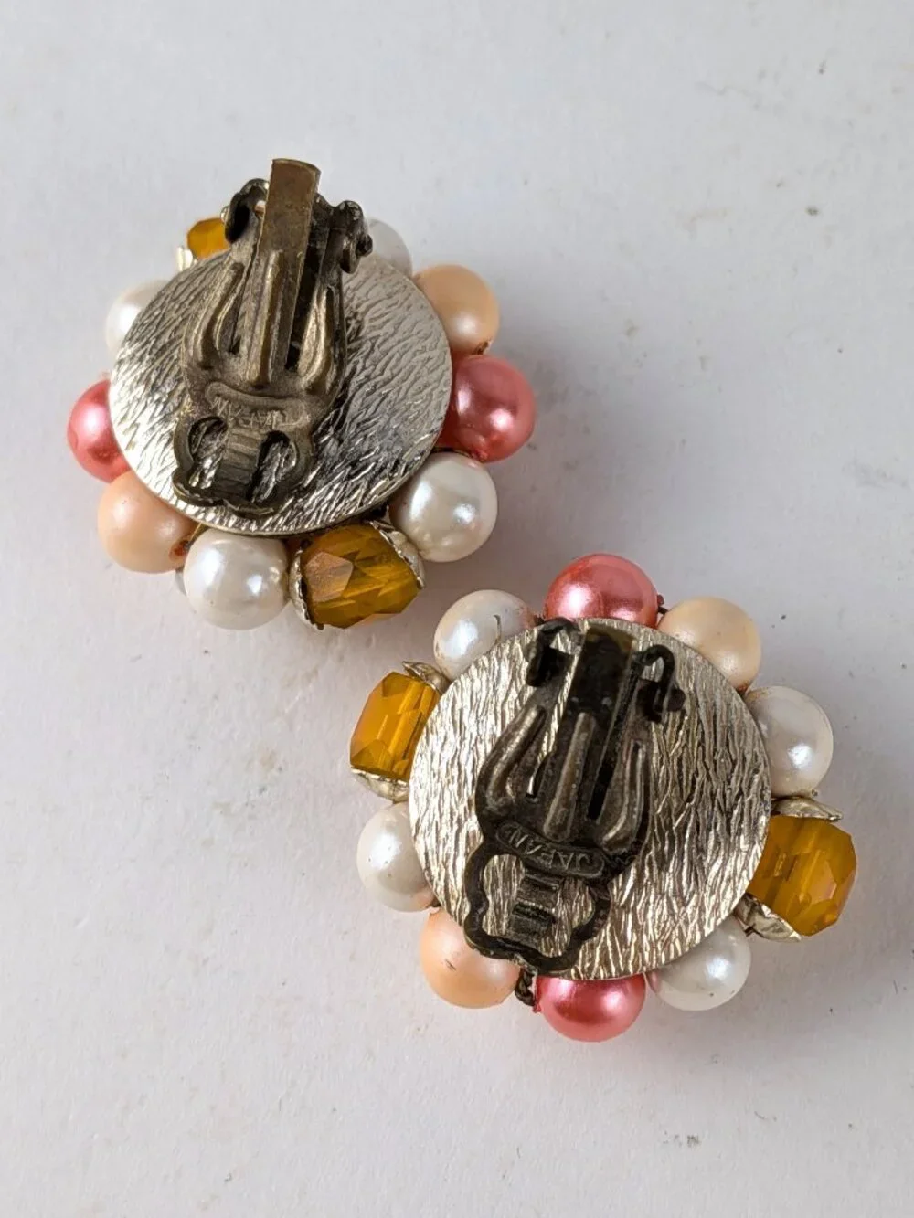 Vintage Multicolor Pearl Beaded Clip-On Earrings